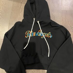 Palm Angels Black Hoodie with Multicolor Script Logo